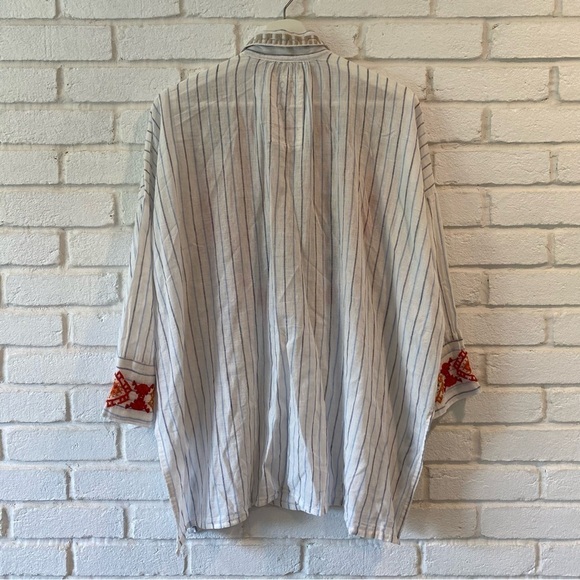Johnny Was Clapton Stripe Blouse Embroidered Linen Cotton Blend White Medium - Picture 6 of 10